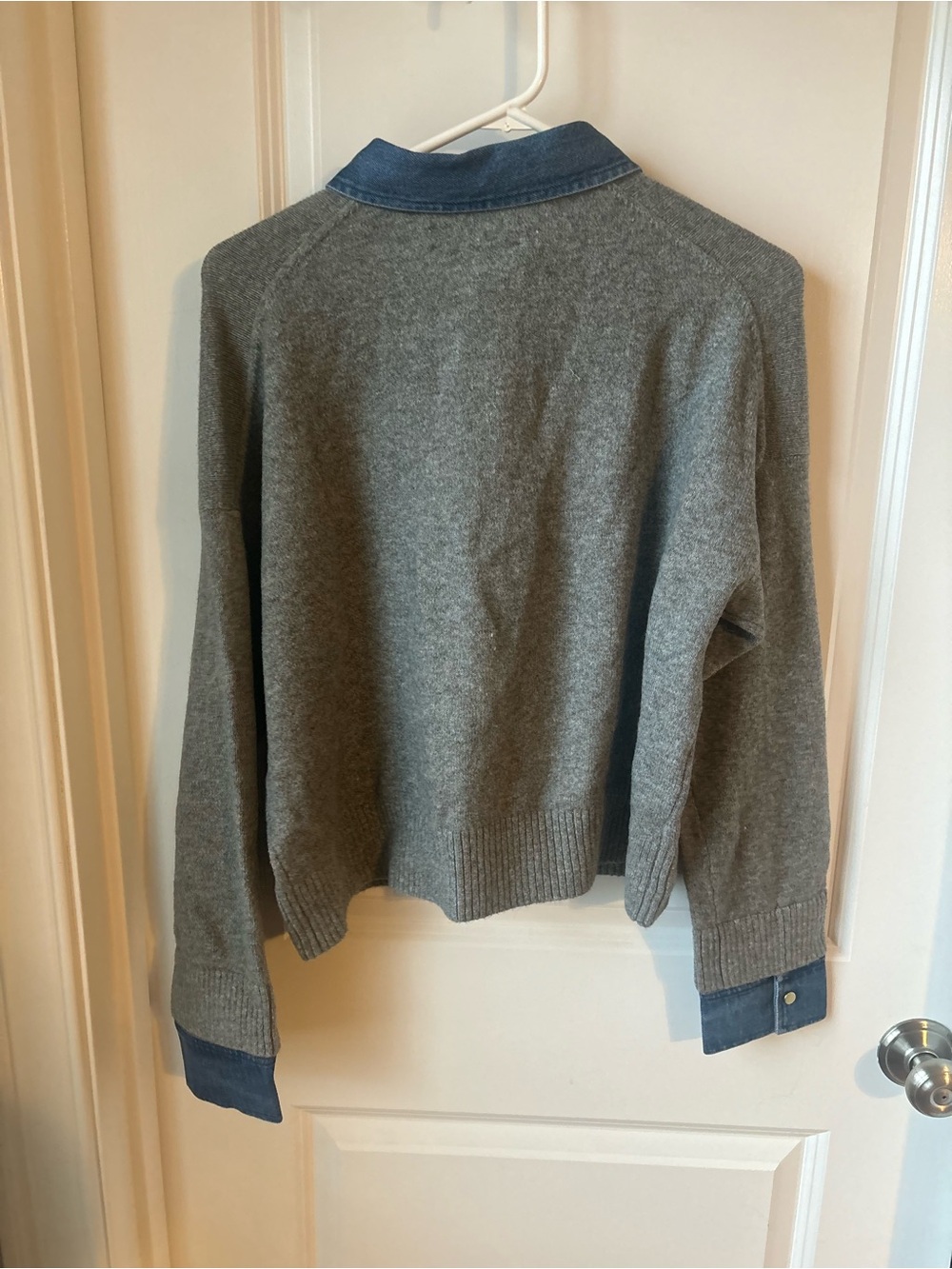 LOFT Gray Pullover with Denim Collar and Placket - Picture 4 of 4